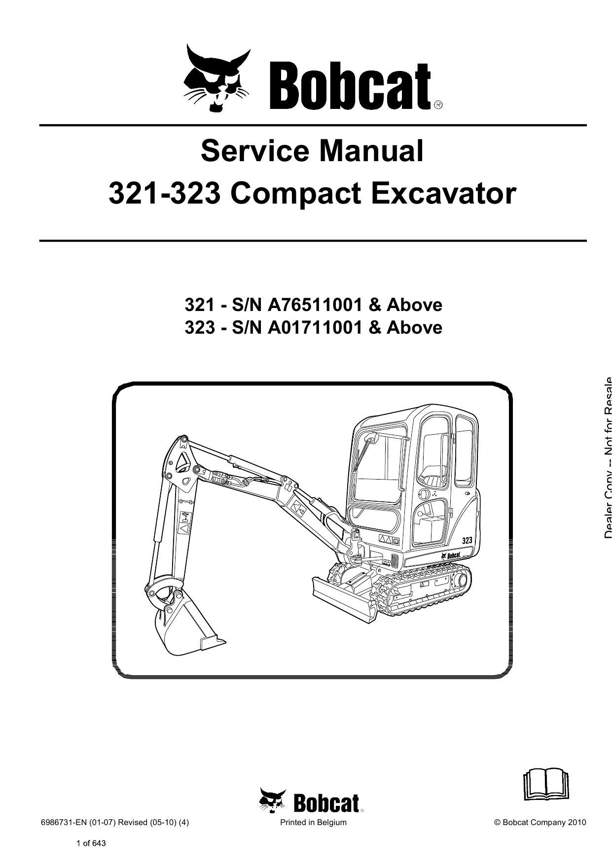 321 323 Compact Excavator Service Manual Bobcat